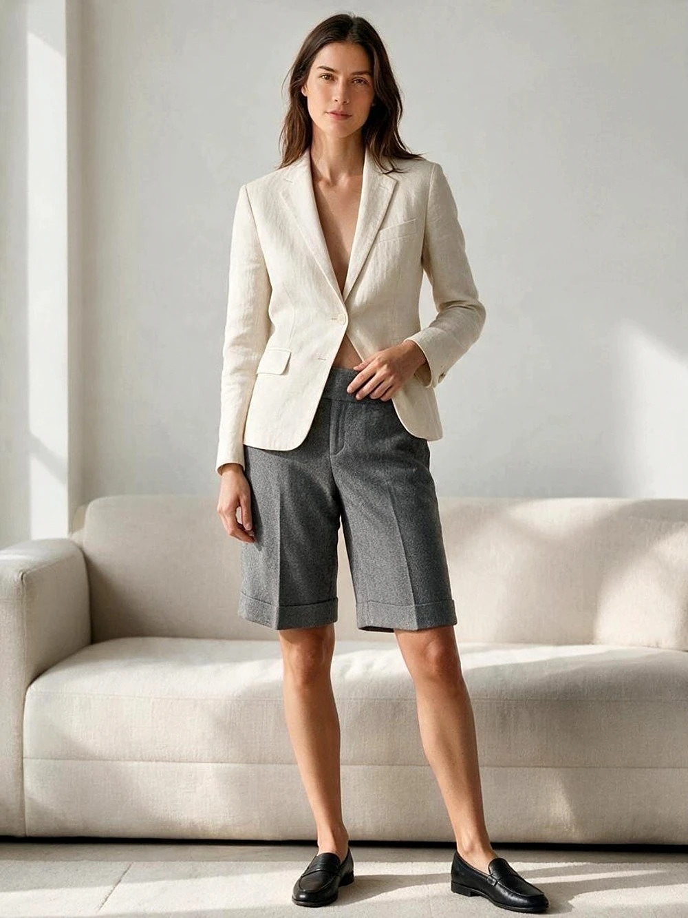 Club Monaco Lynka Short Bermuda Shorts Gray Herringbone Size 0